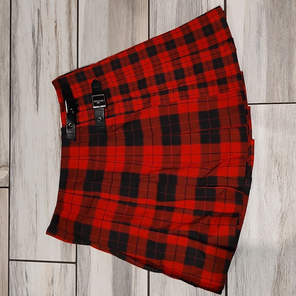 Dual pattern plaid skirt